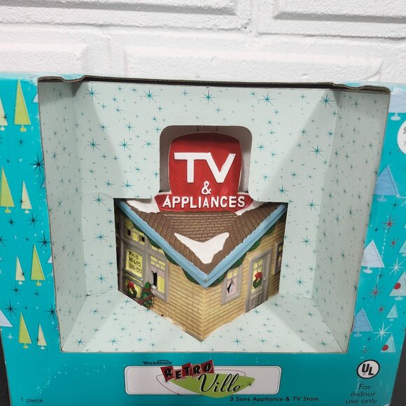 Vintage Santa's Workbench RetroVille Light up 3 Son's Appliance & TV Store - Picture 1 of 6